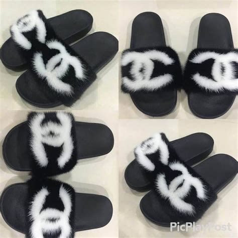 custom Chanel fur slides slippers